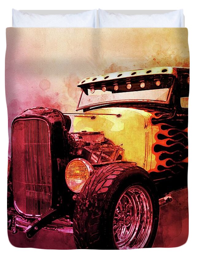 1931 Duvet Cover featuring the photograph 31 Model A Ford Fiery WaterColour by Chas Sinklier