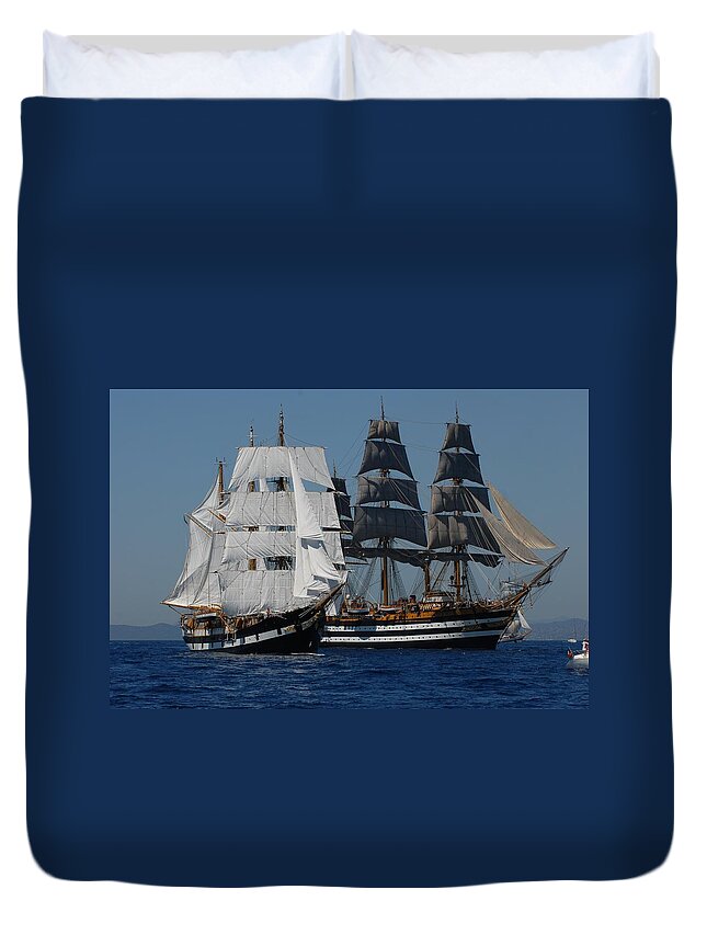 Ship Duvet Cover featuring the digital art Ship #33 by Super Lovely
