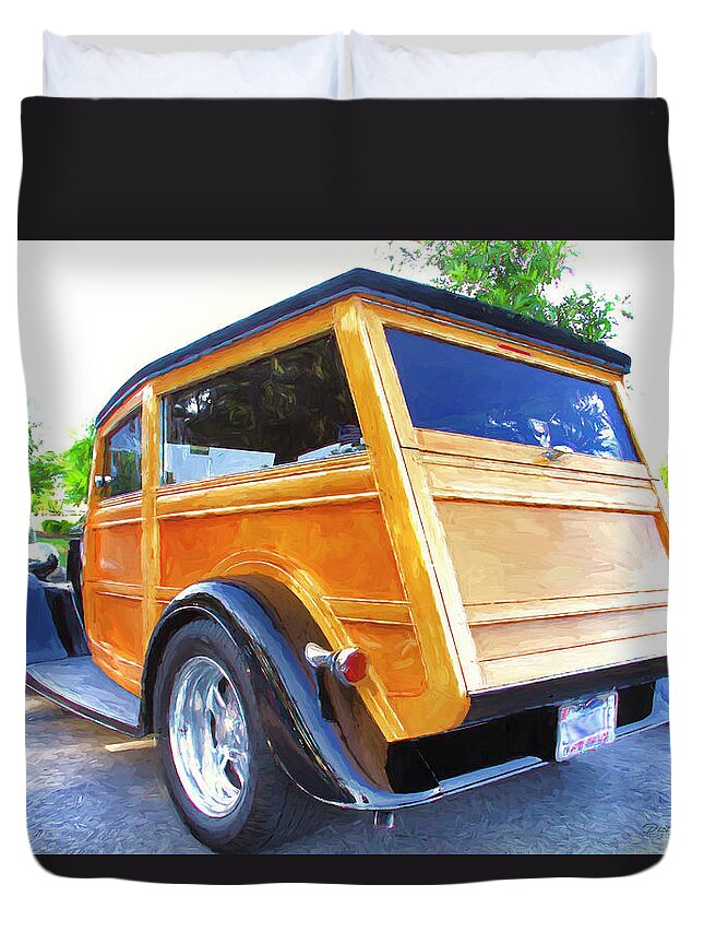  Duvet Cover featuring the photograph '34 Woodie Wagon #34 by Phil Mancuso