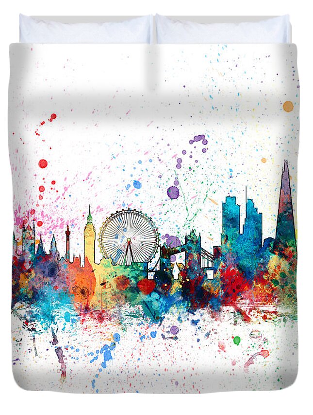 London Duvet Cover featuring the digital art London England Skyline #35 by Michael Tompsett