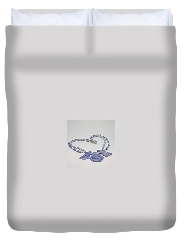 Original Duvet Cover featuring the jewelry 3588 Blue Banded Agate Necklace by Teresa Mucha