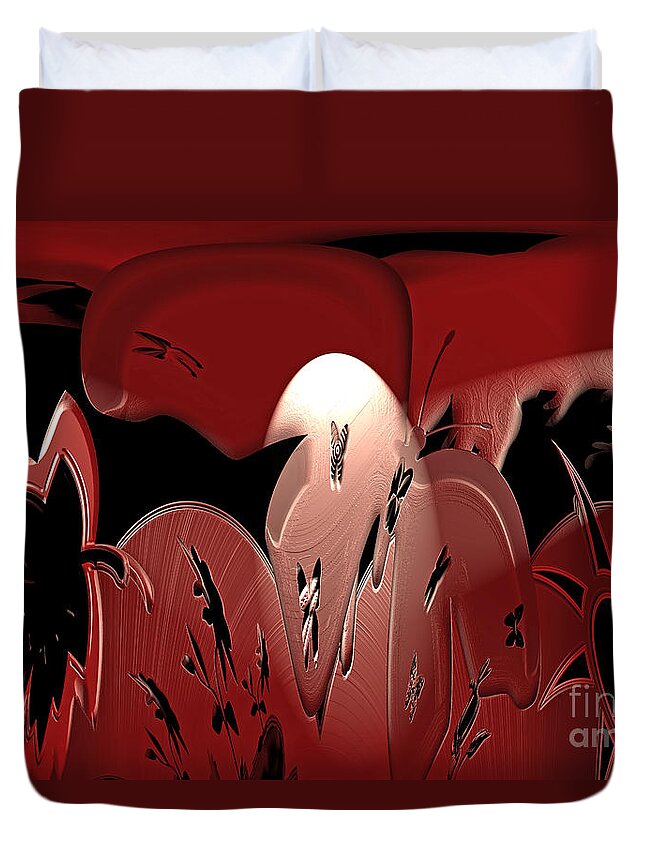 Leaves Duvet Cover featuring the photograph 3D Red Abstract by Donna Brown