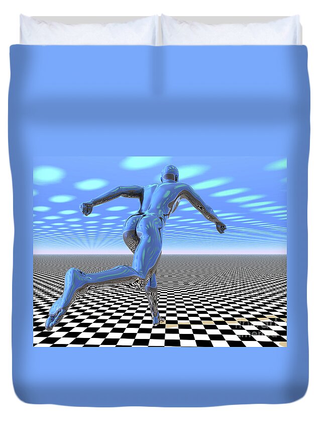 Runner Duvet Cover featuring the digital art 3D Runner by Nicholas Burningham