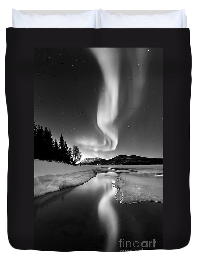 Aurora Borealis Duvet Cover featuring the photograph Aurora Borealis Over Sandvannet Lake #4 by Arild Heitmann