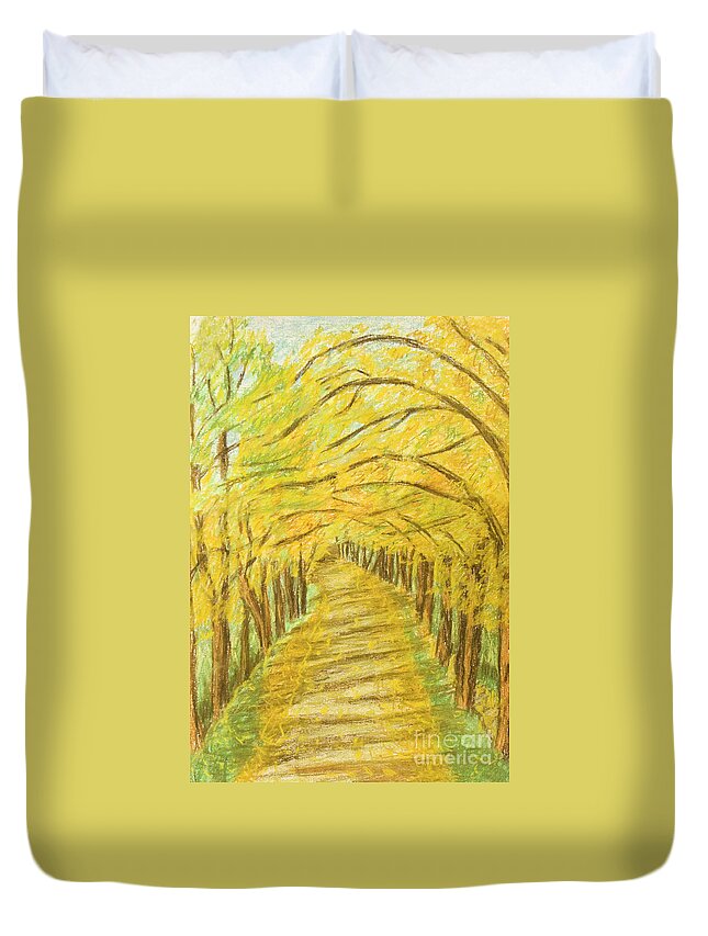 Art Duvet Cover featuring the painting Autumn landscape, painting #4 by Irina Afonskaya