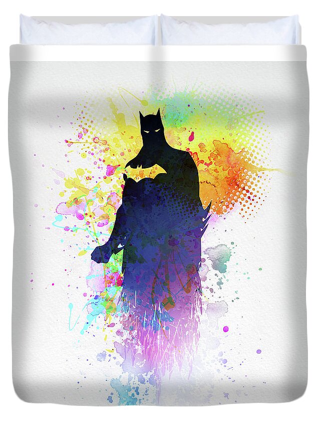 Superheroes Duvet Cover featuring the painting Batman #4 by Art Popop