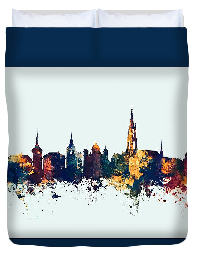 Bern Duvet Cover featuring the digital art Bern Switzerland Skyline #4 by Michael Tompsett