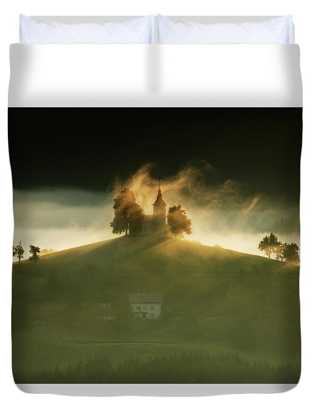 Sveti Duvet Cover featuring the photograph Church of Saint Thomas at sunrise by Ian Middleton