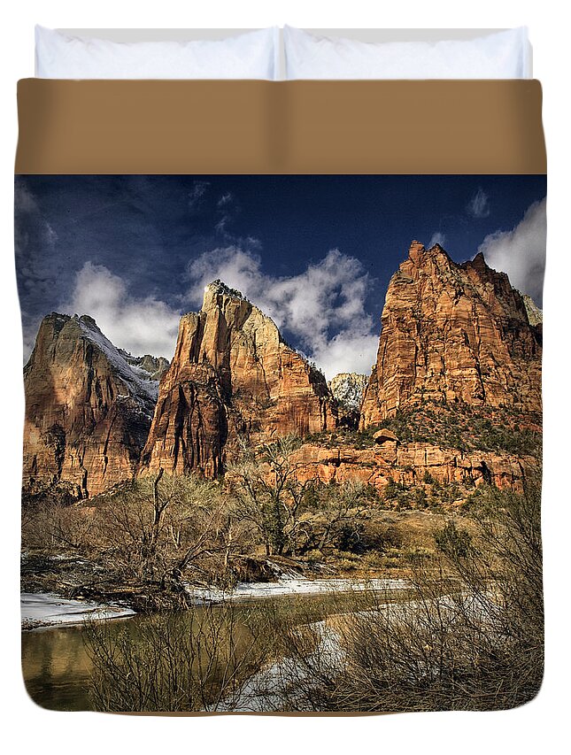 Utah Duvet Cover featuring the photograph Court Of The Patriarchs #5 by Robert Fawcett