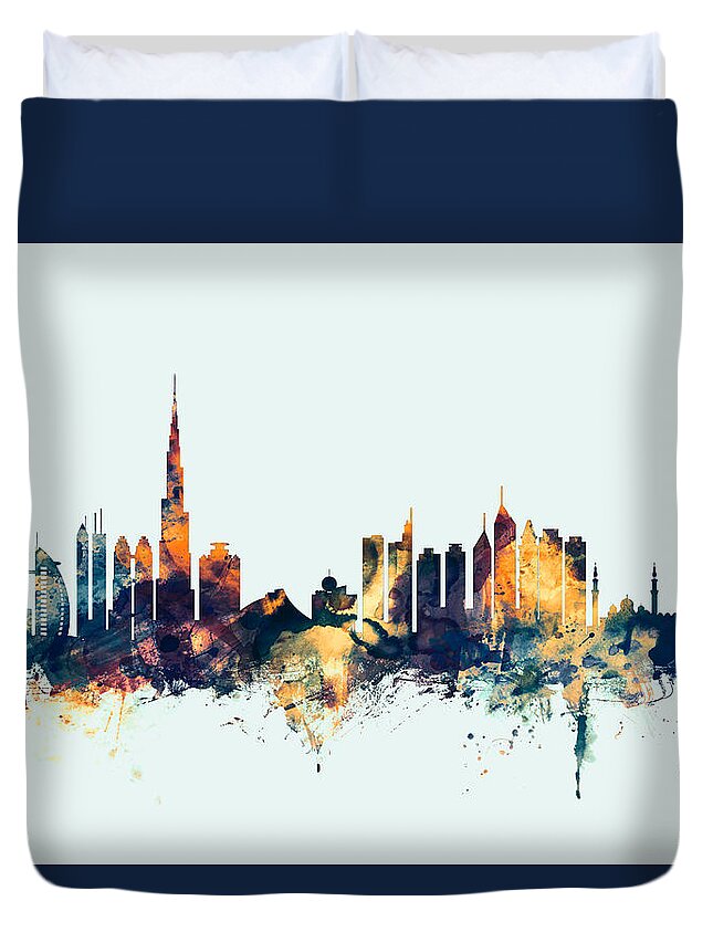 Urban Duvet Cover featuring the digital art Dubai Skyline by Michael Tompsett
