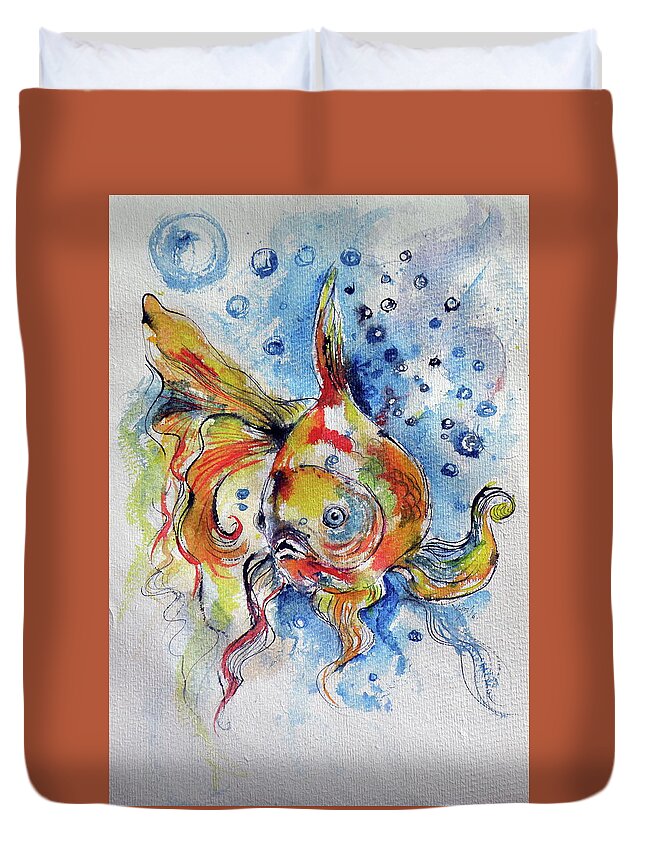 Fish Duvet Cover featuring the painting Fish #4 by Kovacs Anna Brigitta