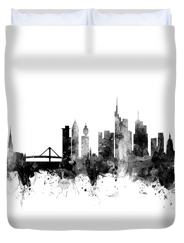 City Skyline Duvet Cover featuring the digital art Frankfurt Germany Skyline by Michael Tompsett