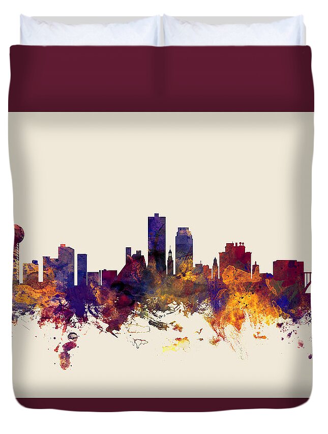 United States Duvet Cover featuring the digital art Knoxville Tennessee Skyline by Michael Tompsett