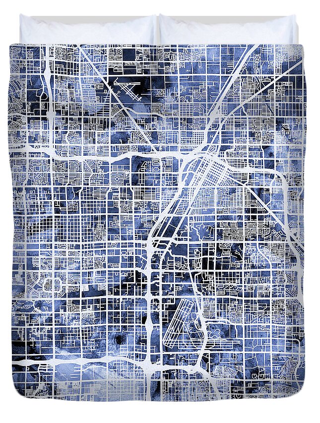 Las Vegas Duvet Cover featuring the digital art Las Vegas City Street Map by Michael Tompsett