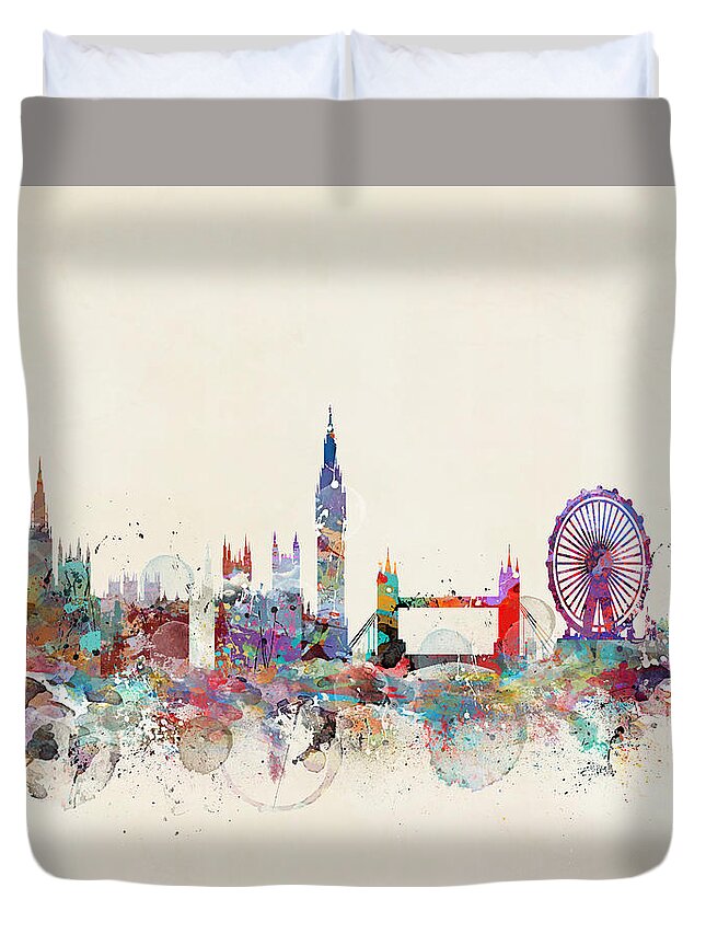 London Duvet Cover featuring the painting London City Skyline by Bri Buckley