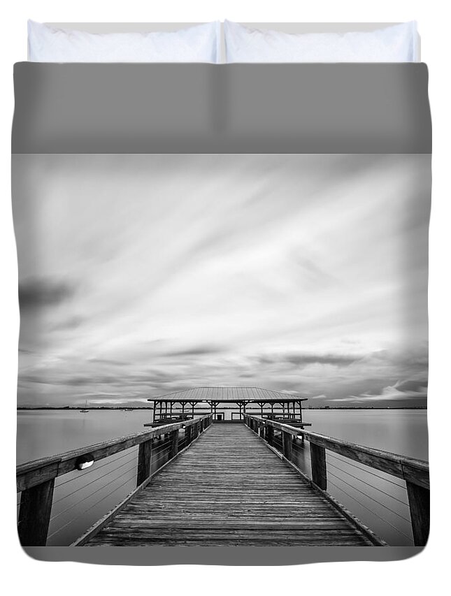 Melbourne Beach Pier Duvet Cover featuring the photograph Melbourne Beach Pier Sunset #4 by Stefan Mazzola