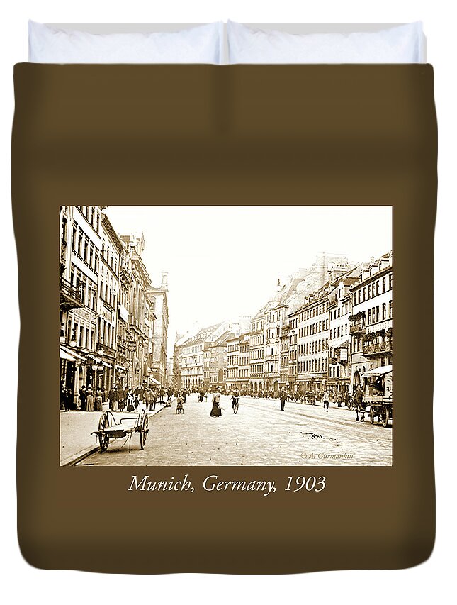 Munich Duvet Cover featuring the photograph Munich, Germany, Street Scene, 1903, Vintage Photograph #2 by A Macarthur Gurmankin