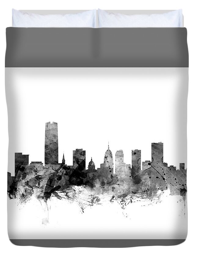 United States Duvet Cover featuring the digital art Oklahoma City Skyline by Michael Tompsett