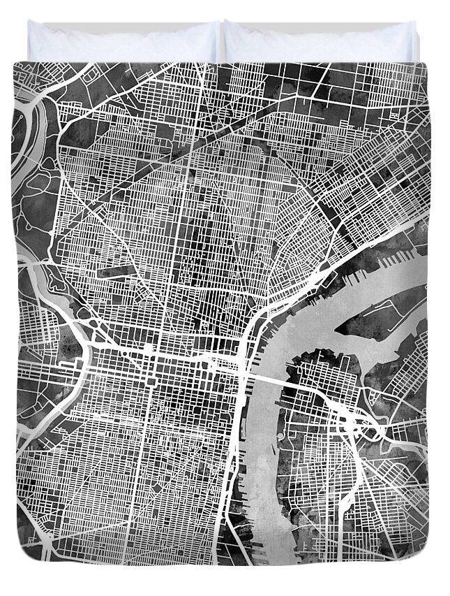 Street Map Duvet Cover featuring the digital art Philadelphia Pennsylvania Street Map by Michael Tompsett