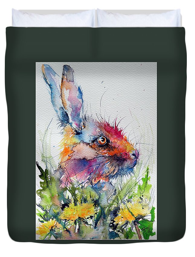 Rabbit Duvet Cover featuring the painting Rabbit #4 by Kovacs Anna Brigitta