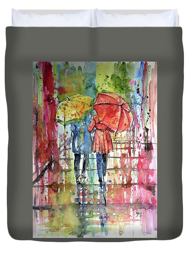 Rain Duvet Cover featuring the painting Raining #4 by Kovacs Anna Brigitta