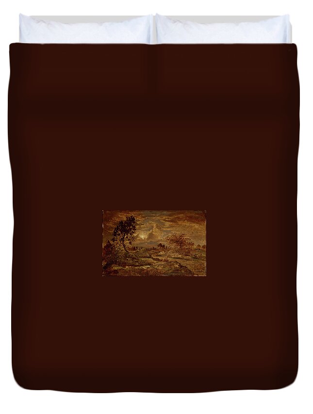 Sunset Near Arbonne Duvet Cover featuring the painting Sunset near Arbonne by Theodore Rousseau