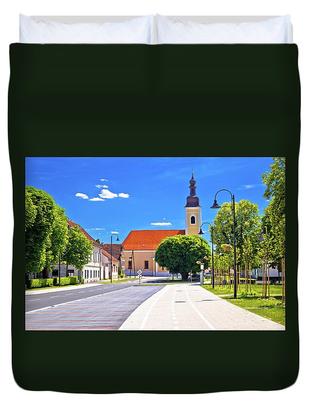 Croatia Duvet Cover featuring the photograph Town of Koprivnica old street and park view #4 by Brch Photography
