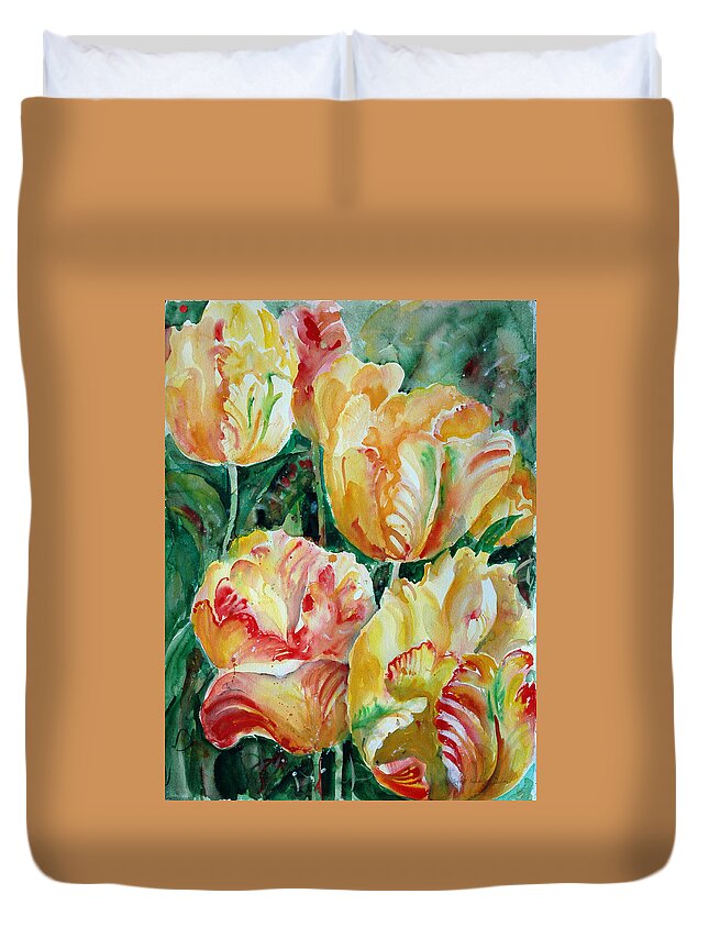 Paper Duvet Cover featuring the painting Tulips by Ingrid Dohm