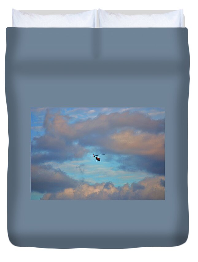 Helicopter Duvet Cover featuring the digital art 41- Into The Blue by Joseph Keane