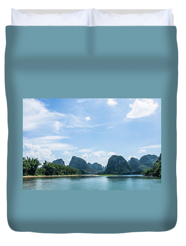 River Duvet Cover featuring the photograph Lijiang River and karst mountains scenery #42 by Carl Ning