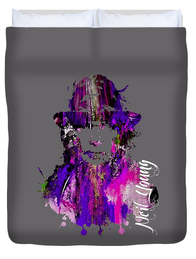 Neil Young Duvet Cover featuring the mixed media Neil Young Collection #40 by Marvin Blaine