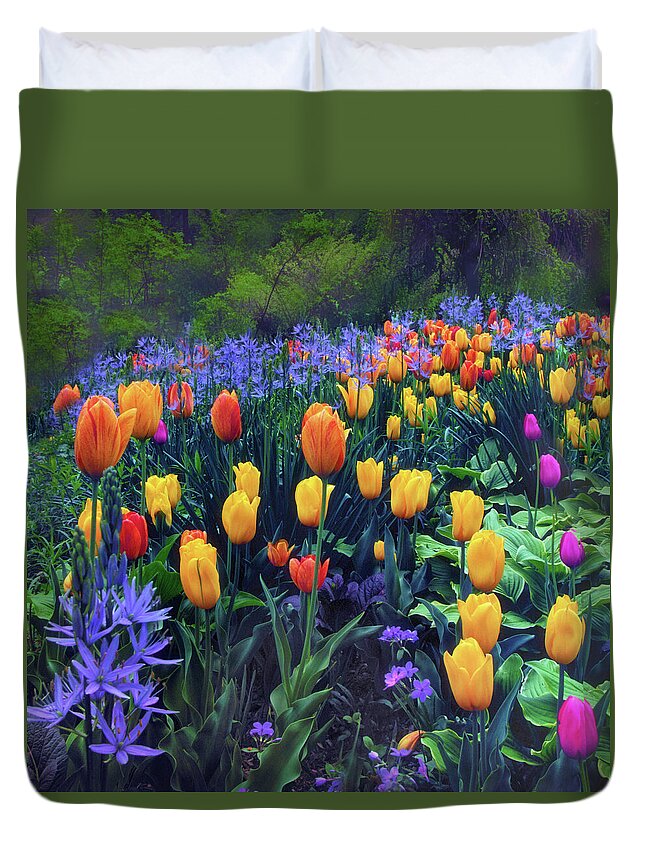 Tulips Duvet Cover featuring the photograph Procession of Tulips by Jessica Jenney