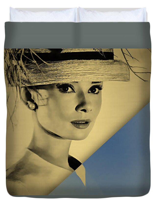 Audrey Hepburn Duvet Cover featuring the mixed media Audrey Hepburn Collection #47 by Marvin Blaine