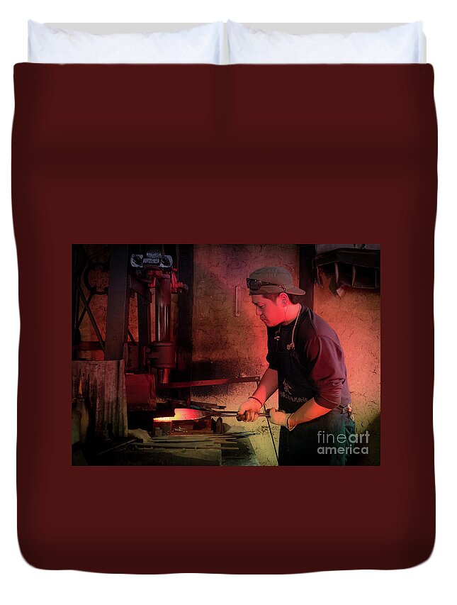 Blacksmith Duvet Cover featuring the photograph 4th Generation Blacksmith, Miki City Japan by Perry Rodriguez