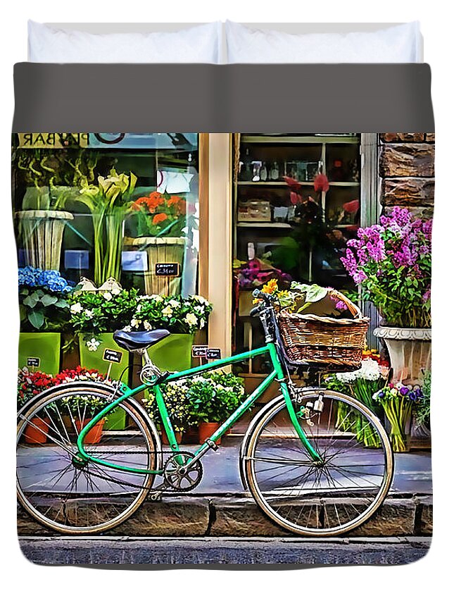 Flower Bike Duvet Cover featuring the mixed media Flower Bike Collection #5 by Marvin Blaine
