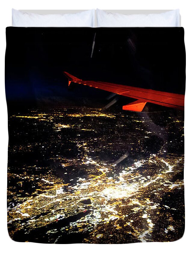 Flying Duvet Cover featuring the photograph Flying At Night Over Cities Below #5 by Alex Grichenko