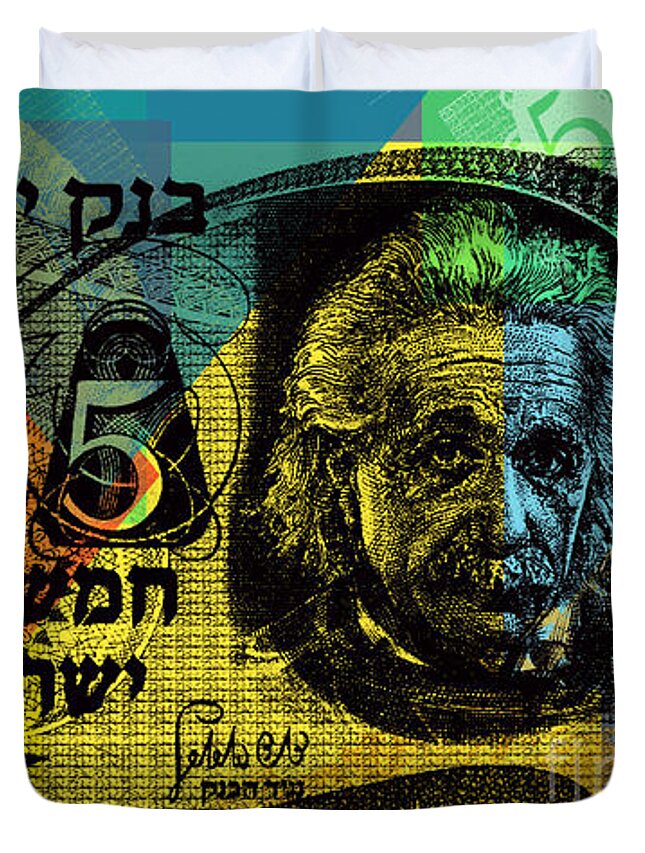 Banknote Warhol Style Duvet Cover featuring the digital art 5 Israeli Pounds banknote - Einstein by Jean luc Comperat