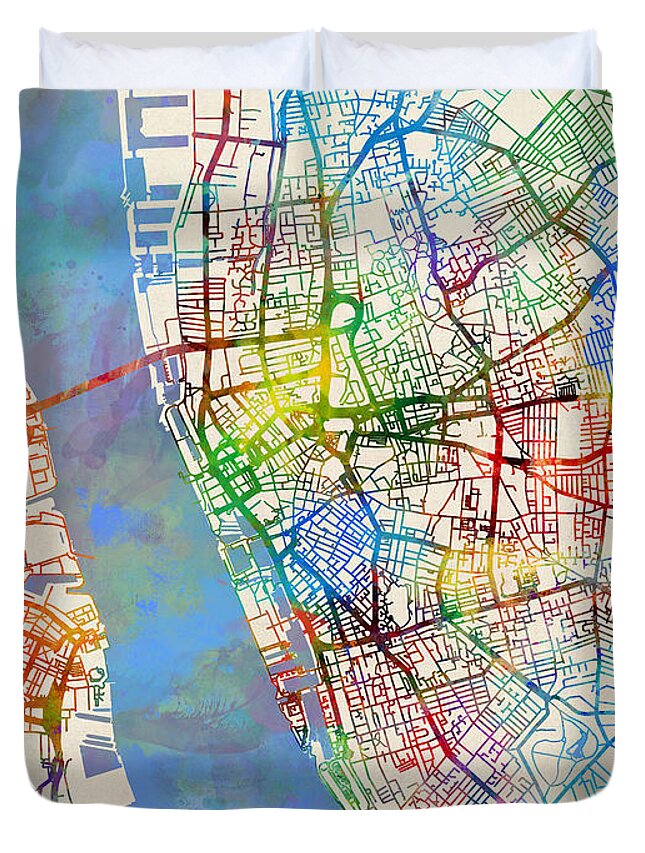Liverpool Duvet Cover featuring the digital art Liverpool England Street Map by Michael Tompsett