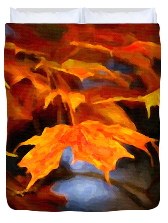 Digital Painting Duvet Cover featuring the painting Maple leaves #5 by Prince Andre Faubert