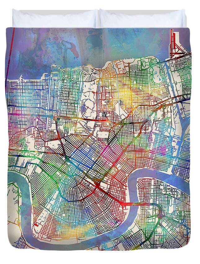 Street Map Duvet Cover featuring the digital art New Orleans Street Map #5 by Michael Tompsett