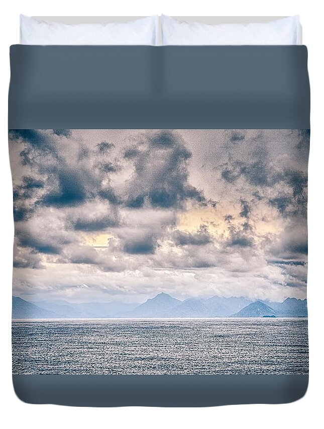 Sea Duvet Cover featuring the photograph Port Of Seattle And Piers And Surroundings On Sunny Day #5 by Alex Grichenko