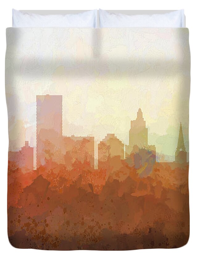 Providence Rhode Island Skyline Duvet Cover featuring the digital art Providence Rhode Island Skyline #5 by Marlene Watson
