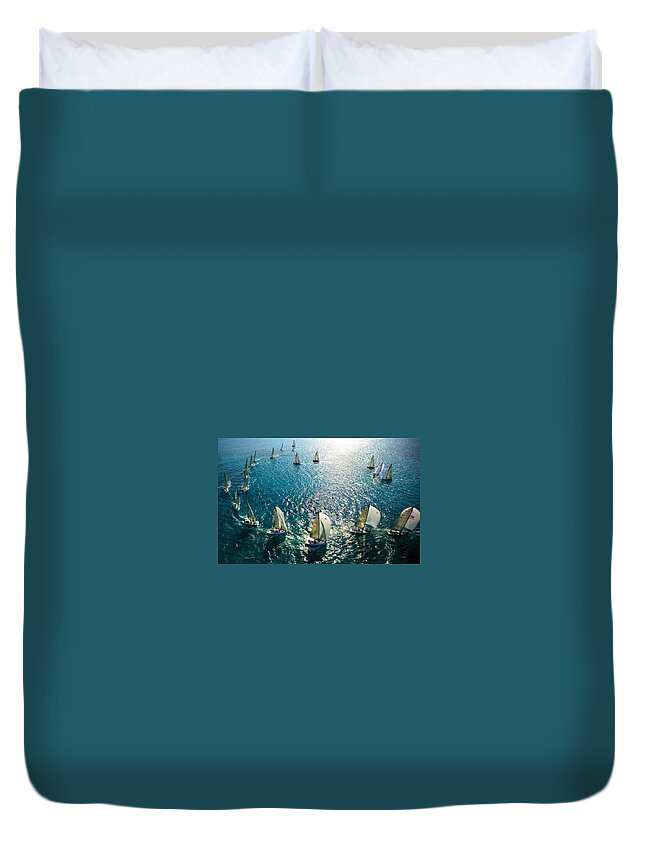 Sailboat Duvet Cover featuring the digital art Sailboat #5 by Super Lovely