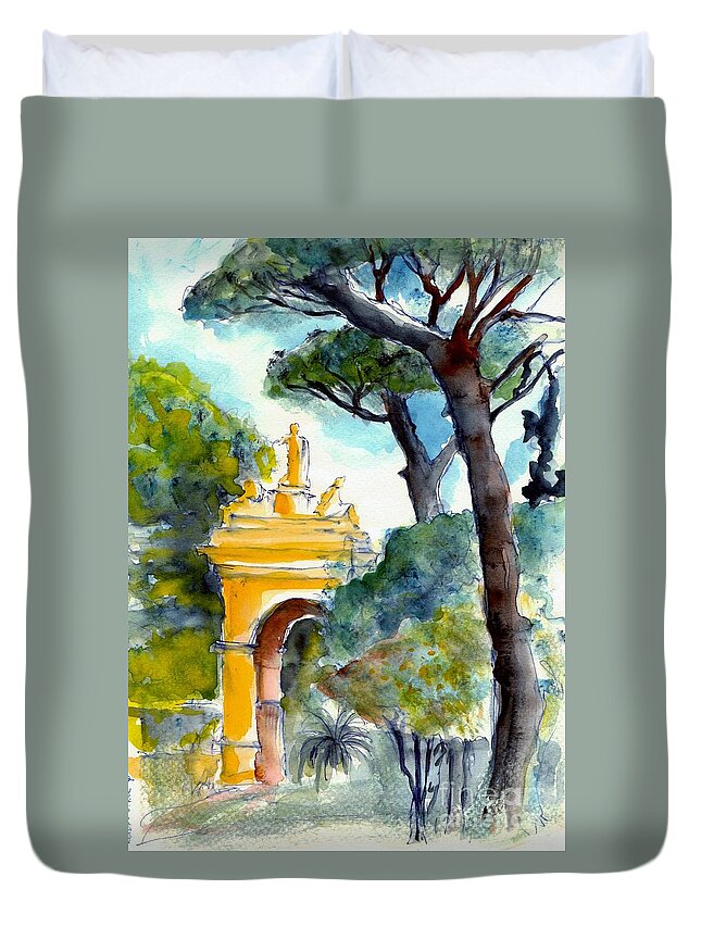 Landscape Duvet Cover featuring the painting Sketch of ancient cities #5 by Karina Plachetka