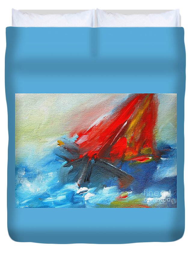 Sails Duvet Cover featuring the painting Striking wall art prints on stretched canvas, www.pixi-art.com,delivered, printed from original art #1 by Mary Cahalan Lee - aka PIXI