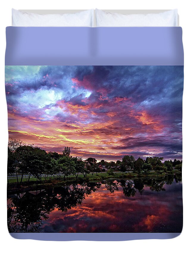Sunset Duvet Cover featuring the photograph Sunset in Maine by Doolittle Photography and Art