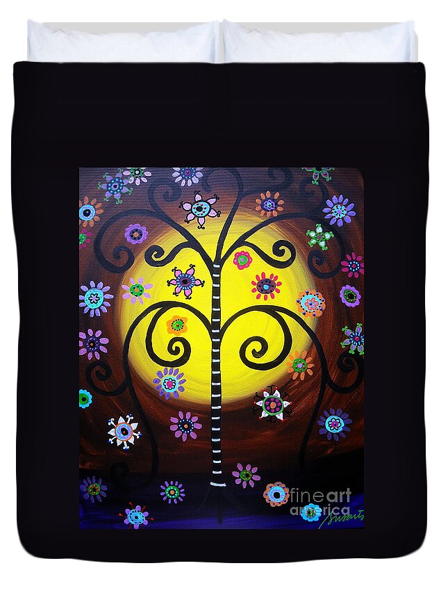 Tree Duvet Cover featuring the painting Tree Of Life #5 by Pristine Cartera Turkus