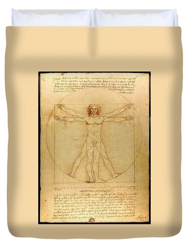 Leonardo Da Vinci Duvet Cover featuring the drawing Vitruvian Man #5 by Leonardo Da Vinci