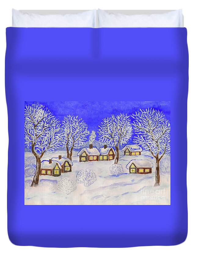 Art Duvet Cover featuring the painting Winter landscape, painting #5 by Irina Afonskaya