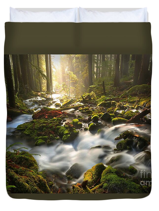 Sol Duc Duvet Cover featuring the photograph Streaming Through Sol Duc by Adam Jewell